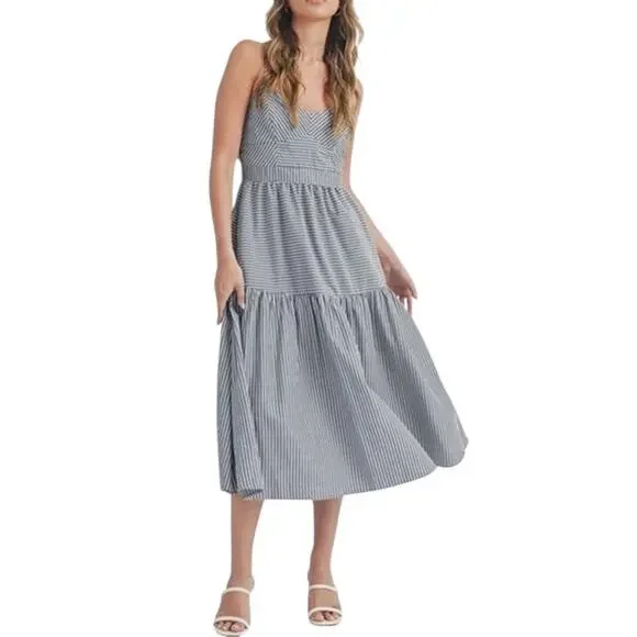 NWT Lush Navy Stripe Midi Dress - Medium - Picture 4 of 10